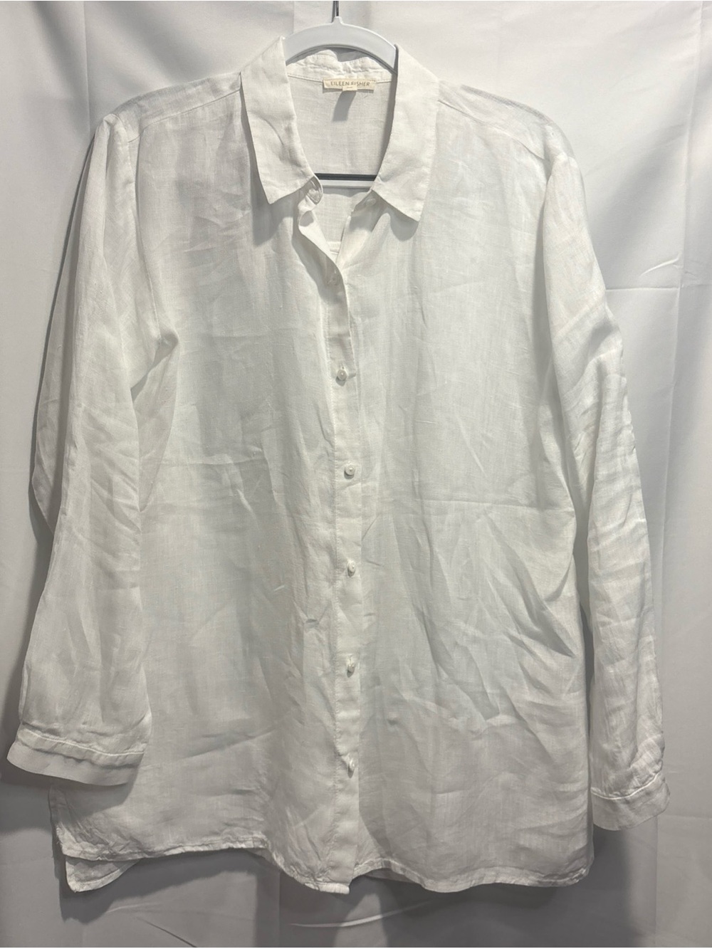 Eileen Fisher White Linen Button-Down Shirt